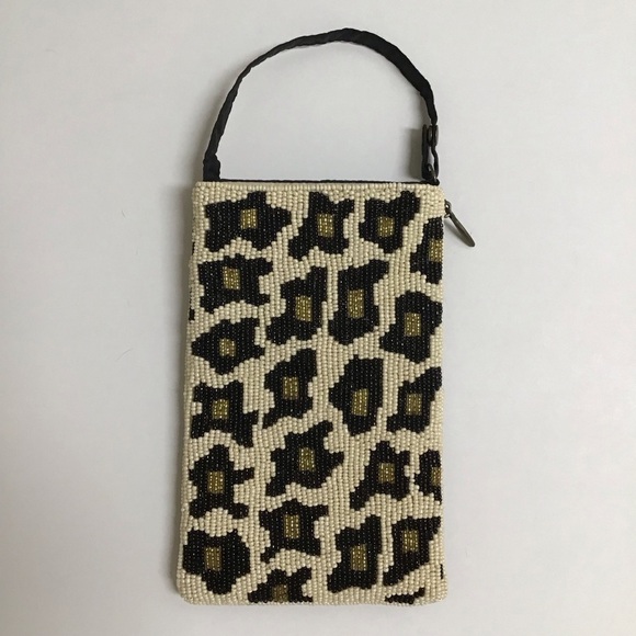 Beaded Leopard Crossbody Club Bag Wristlet Clutch Purse Wallet Bamboo Trading Co - Picture 6 of 14
